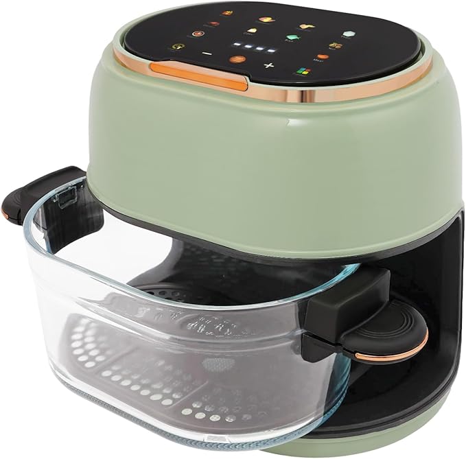 4.2 Qt Glass Air Fryer, 176-374 ℉ Precise Heat, 1350W Touch Control with Clear Glass, 120 Min Timer for Home, Kitchen, RV, Dorm | Auto Shut-Off & Easy Clean
