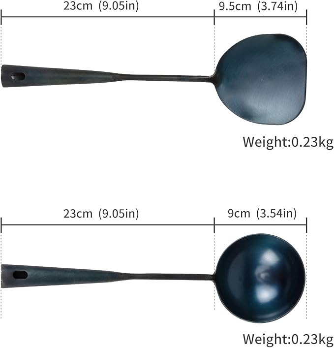 ZhenSanHuan Chinese Traditional HandMade Iron Ladle Wok Tool,Long wok utensils (Ladle, 32CM/12.6'')