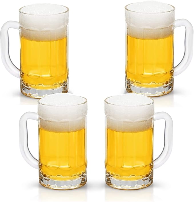 COKTIK 4 Pack Heavy Large Beer Glasses with Handle - 14 Ounce Glass Steins, Classic Beer Mug glasses Set