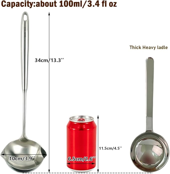 Thick Heavy ladle,18/10 Stainless Steel Scoop spoon for flour,soybeans,stews,and other liquid dishes 10 inch 1Pack