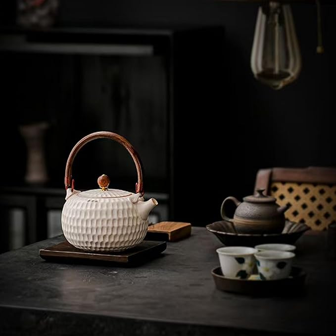 600ml/20oz Ceramic Teapot for Stove,Suitable for Indoor or Outdoor Camping,Featuring A Spherical Tea Infuser,Blooming and Loose Leaf Tea Maker
