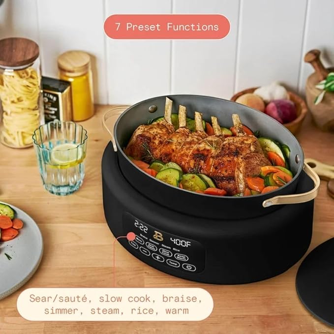 Beautiful 10-in-1 Electric Multi-Cooker, 6-Quart, Digital Display, Non-Stick Pot, One-Touch Control, 10 Cooking Functions (Black)