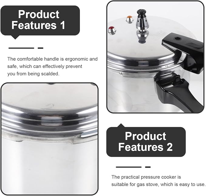 DOITOOL Aluminum Pressure Cooker 20cm/7.9inch Bottom Small Pressure Cooker for Gas Stove Induction for Home Cooking, Silver
