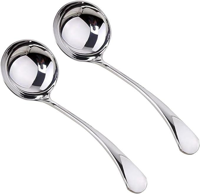 Small Ladle, Sauce - Gravy Ladle, 7.9 Inch, 18/10 Stainless Steel Small Gravy Soup Spoon for Spooning Gravies or Sauces, Set of 2(Silver）