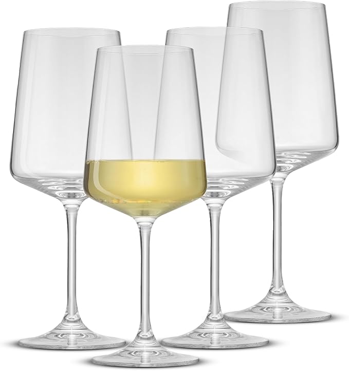 JoyJolt Sidney White Wine Glasses Set of 4 | 17 oz Modern Crystal Wine Glasses also for Red Wine | Home Bar Glass Set | Wedding Registry and Hosting Gifts | Premium Crystal Stemware Made in Europe