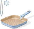 CAROTE 10 Inch Titanium Reinforced Nonstick Grill Pans for Steak, Non-Stick Grill Pans Sets with Detachable Handle, PFOS, PFOA Free, Gas & Induction Safe, All Stovetops Compatible, Blue