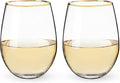 Twine Gilded Stemless Wine Glasses Set with Gold Rim, Modern Drinking Glasses for Red and White Wines, Wedding Gifts, Holiday Celebration, Elegant Glassware, Home Bar,18 oz, Set of 2