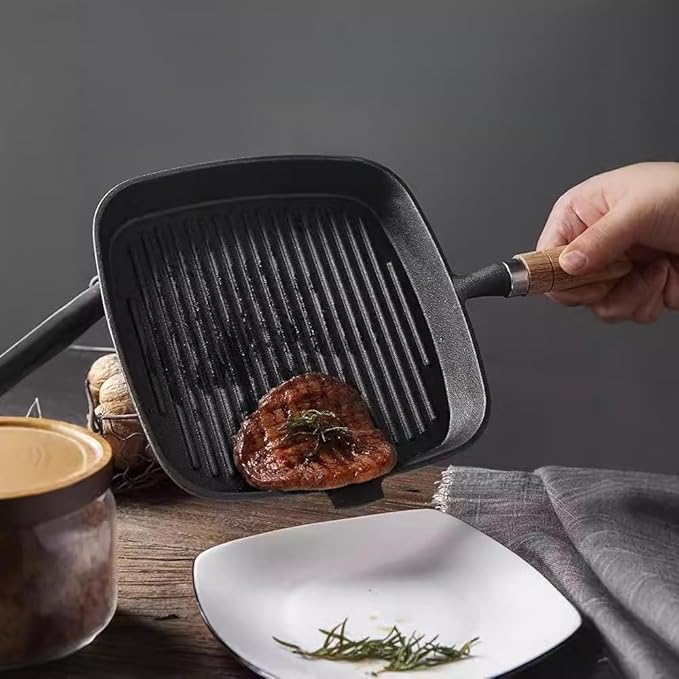 Grill Pan, 8.6 inch Cast Iron Grill Pans for Stove Tops Indoor Outdoor Cooking, Griddle Pan with Pour Spouts, Skillet for Searing Steak, PFOA Free - Naturally Nonstick Surface When Seasoned