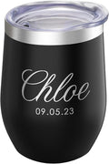 Gifts Inscribed Personalized Wine Tumbler with Lid – Black Custom Engraved Stainless Steel Insulated Mug for Hot & Cold Drinks – Customized Bridesmaid, Wedding, or Birthday Gift