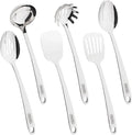 Viking Kitchen Utensils Set, 6 Piece Stainless Steel Cooking Utensil Set, Includes Spatulas, Spoons, Pasta Fork, and Deep Ladle, Hollow Forged, Silver