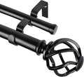 KAMANINA 1 Inch Double Curtain Rods 36 to 72 Inches (3-6 Feet) Window Telescoping Drapery Rod, Black Heavy Duty Curtain Rods for Windows, Twisted Cage Finials