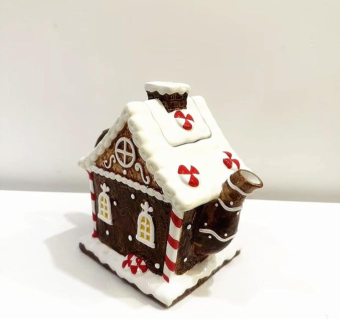 Ceramic Christmas Coffee Pot, 3D Hand-Painted Gingerbread House Teapot, Holiday Gifts and Desktop Decoration