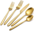 DEACORY Silverware Set Flatware Set Matte Gold Cutlery Set Brushed Finished Heavy Brass Drip Handle Stainless Steel 20 Pieces Service for 4
