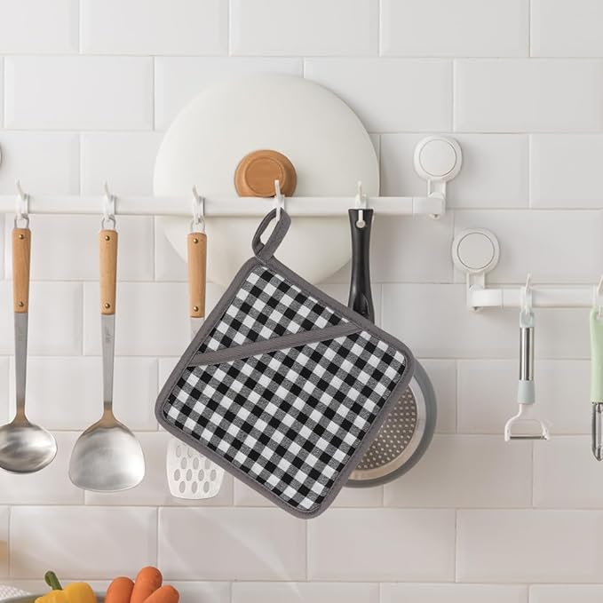 Pot Holders for Kitchen 2 Pack Heat Resistant Hot Pads for Kitchen Counter Decor, Silicone Non-Slip Hot Pads with Soft Cotton Lining Pot Holder Trivets for Kitchens Oven Cooking Baking Pans,Gray Plaid