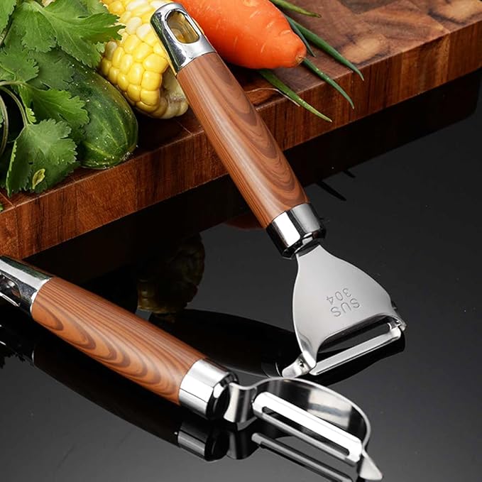 Y-Shaped Vegetable Peeler with Non-Slip Wood Grain Handle, Ergonomic Stainless Steel Potato & Fruit Peeler for Effortless Peeling - Professional Kitchen Peeler