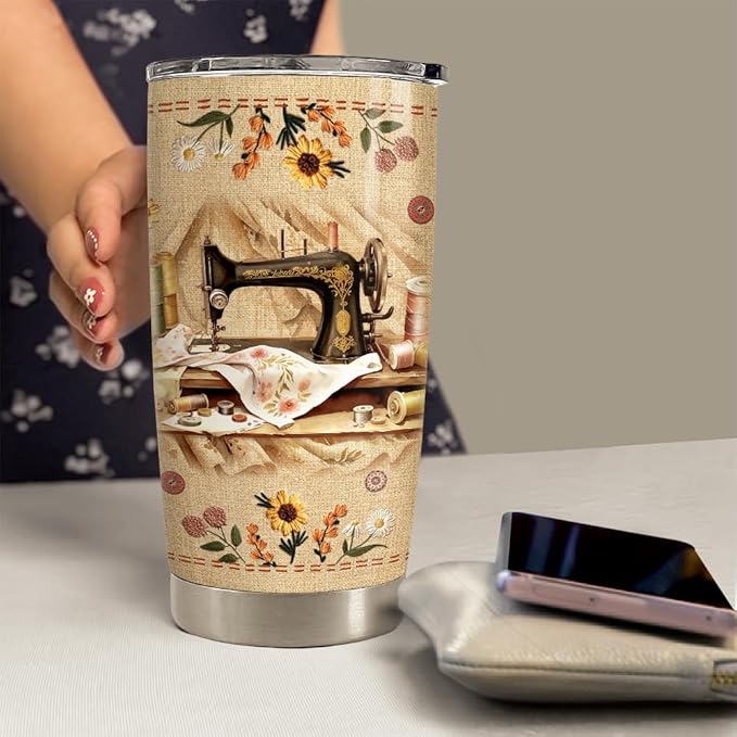 Sewing Tumbler 20oz Stainless Steel Insulated Coffee Travel Mug Cup for Women Girls Grandma Mom Sewing Gifts for Birthday Christmas Mothers Day