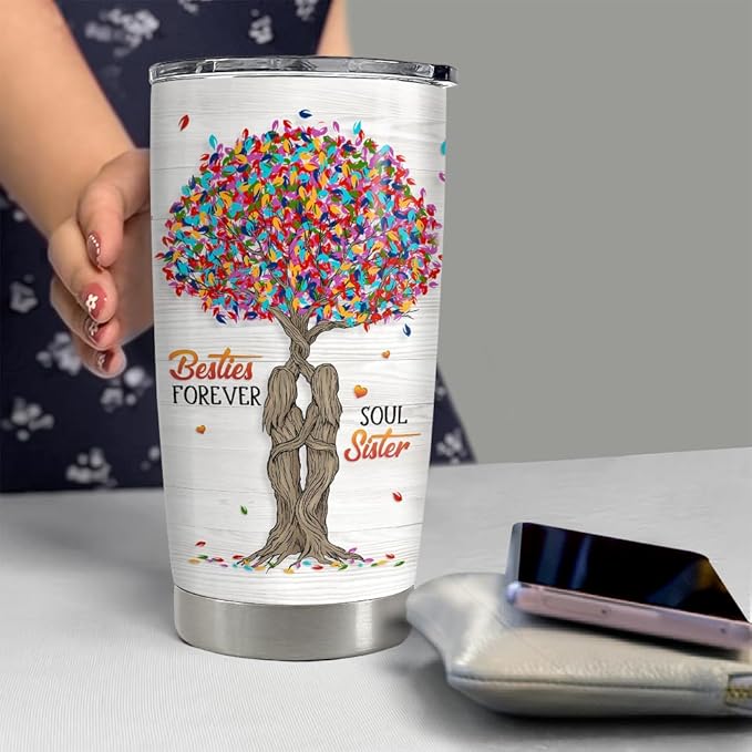 SANDJEST Best Friend Tumbler 20oz Besties Gifts for Women BFF Soul Sister Bestie Stainless Steel Insulated Tumblers Coffee Travel Mug Cup Friendship Gift for Birthday Christmas