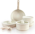 GOURMETIFIC® Pots and Pans Cookware Set [11 PIECES] - Non Toxic Ceramic Coated Cooking Ware - Induction, Gas & Oven Kitchenware - Non Stick Pot & Pan with Removable Handles & Stackable (Cream)