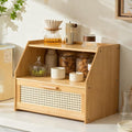 Modern Counter Top Cabinet with Drawer, Bamboo Spice Organizer and Bread Box, Mug Holder Storage Rack, Makeup and Perfume Cabinet for Kitchen or Living Room(Natural)