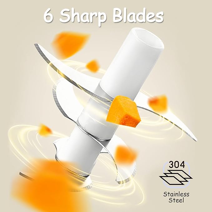 Baby Food Maker, Cordless Food Processor Puree Blender with 350ml Glass Bowl ＆ 6 Sharp Blades, Small Wireless Chopper Baby Puree Maker, Mini Rechargeable Chopper Kitchen Mixer for Veggie, Xmas Gift