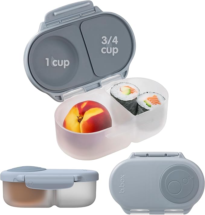 b.box Snack Box Reusable Snack Containers with Lids 2 compartments, Bento Box for kids and toddlers, Leakproof Lunch Box, BPA free and Dishwasher Safe Snack Container (Chill Out, 1 3/4 Cup)
