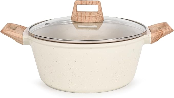 2.6QT Nonstick Stock Pot with Lid, Ceramic Cookwear Soup Pot, Large Casserole with Lid, Easy to Clean Non Stick Cooking Pot Cookware PFOA Free, White