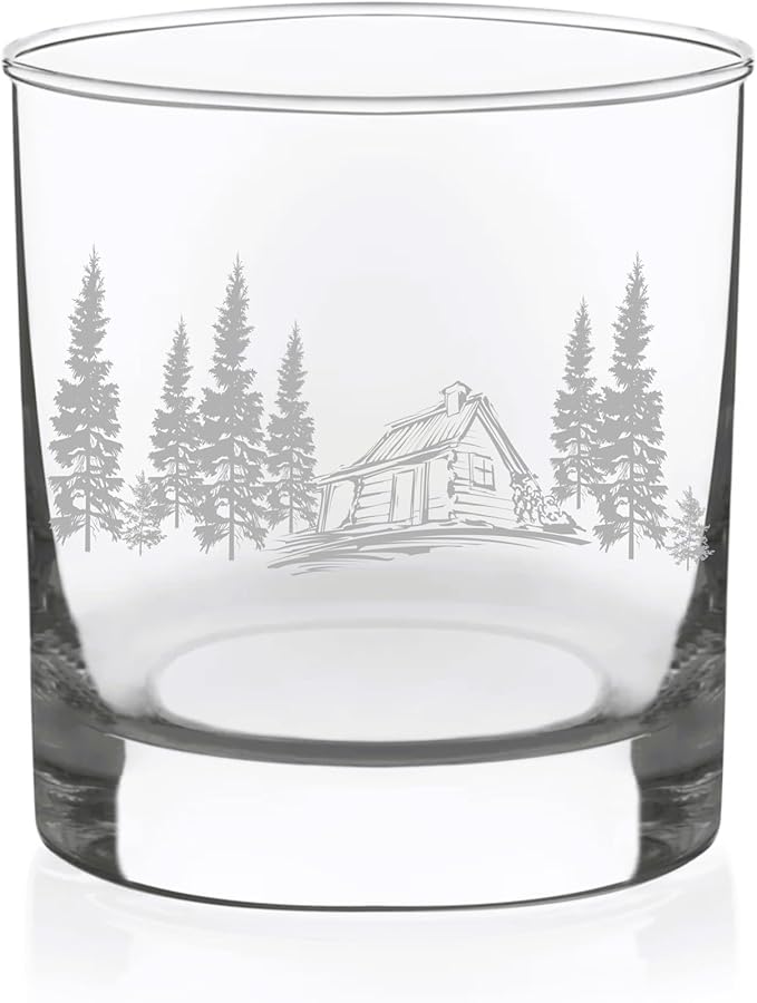 C M Cabin In The Woods Whiskey Rocks Glass - Cabin Themed Gift for Men and Women - 11 oz.