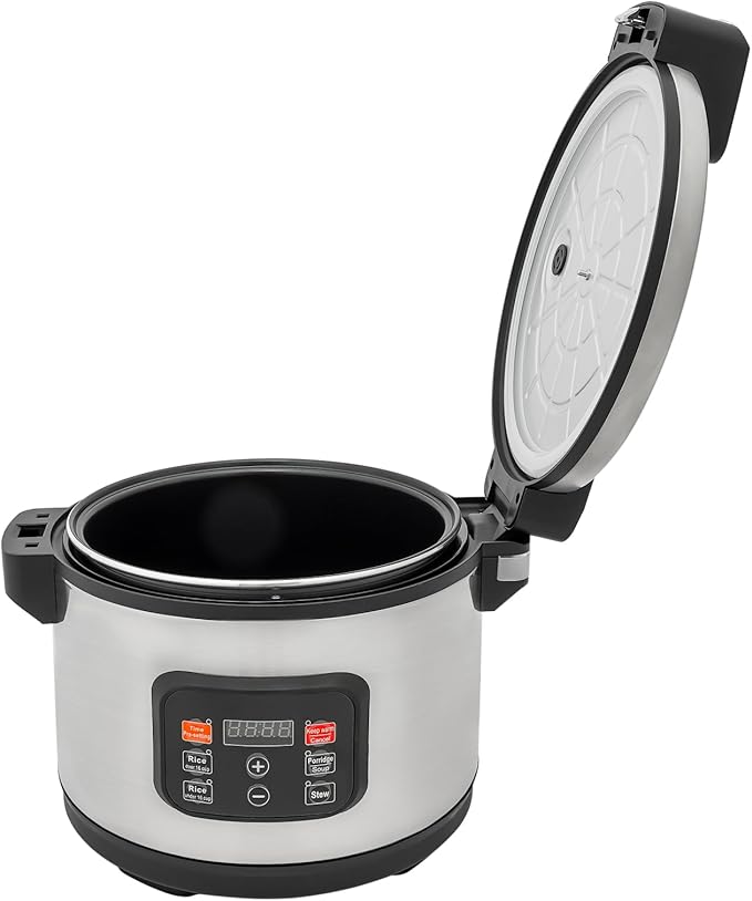 13.8 QT Commercial Rice Cooker & Warmer, 32-Cup (Uncooked) / 65-Cup (Cooked) Large Capacity Rice Cooker for Restaurant with Nonstick Inner Pot, Hinged Lid LED Display