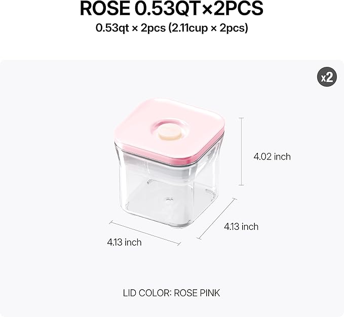 VAKUEN Premium Airtight Food Storage Containers ROSE 0.53qt(0.5L) x2pcs, Patented Double Silicone Lining, 100% Leak Proof, BPA-FREE