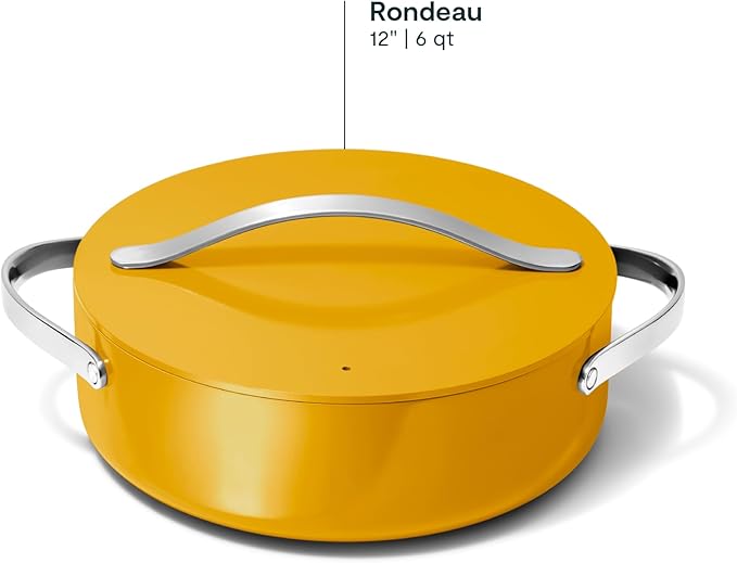 Caraway Rondeau - 6 Qt Non-Stick Pan with Lid - Free From Forever Chemicals - Perfect for Searing, Braising, & Roasting - Marigold