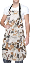 Cat and Dogs Animals Adjustable Bib Neck Chef Aprons, Kitchen Bbq Waterproof Apron with 2 Pockets For Mom Dad