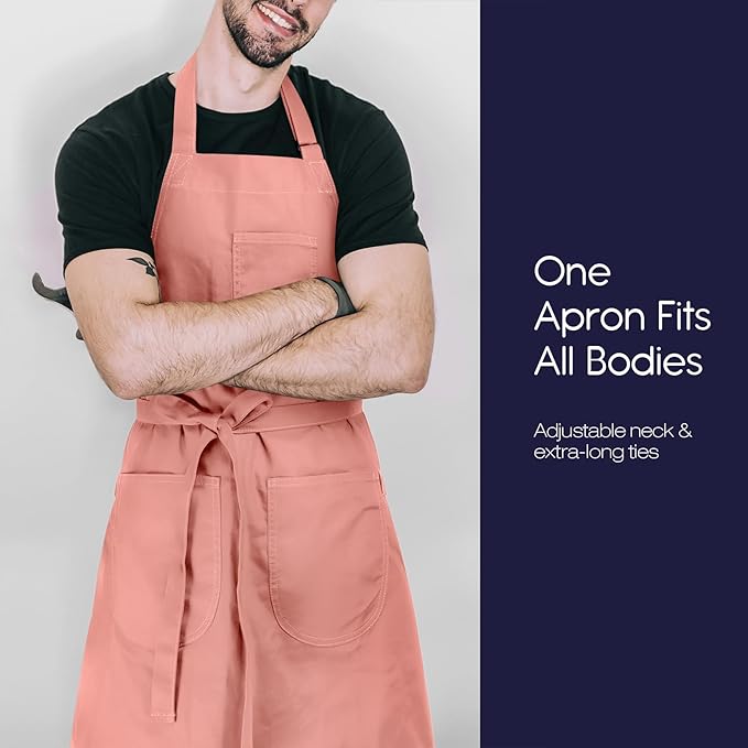 Unisex Apron with Pockets for Cooking, Salon & Art - 100% Cotton Adult Kitchen, Chef, Stylist Apron (Pink)