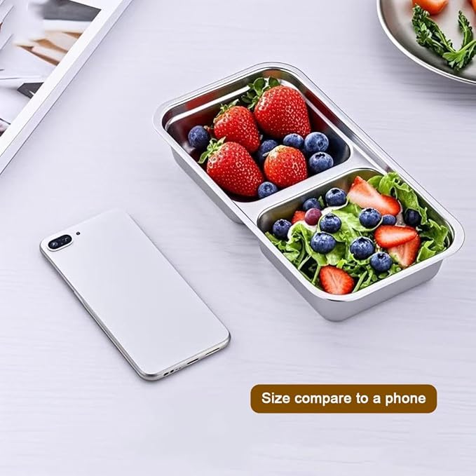 3 Pack Stainless Steel Snack Containers, Meal Prep Containers, Metal Bento Lunch Box with 2 Compartments, Dishwasher-Safe, Reusable Grab and Go Snack Containers with Lids for Travel, Office, Camping