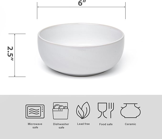 Junko Cereal Bowls Set of 4-36 Ounce Ceramic Bowls, Japanese Noodle Bowl Set, Ceramic Bowls for Kitchen, Breakfast, Oatmeal, Microwave and Dishwasher Safe (Snow)