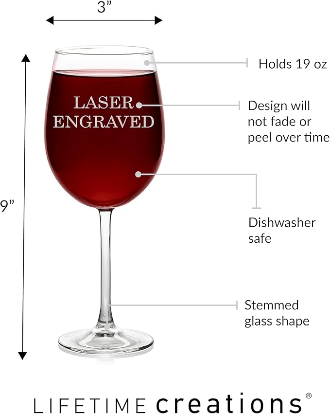 Lifetime Creations Engraved Personalized Name Wine Glass 19 oz - Stemmed Glass with Name, Monogrammed Wine Glass Gift, Dishwasher Safe, Made in USA