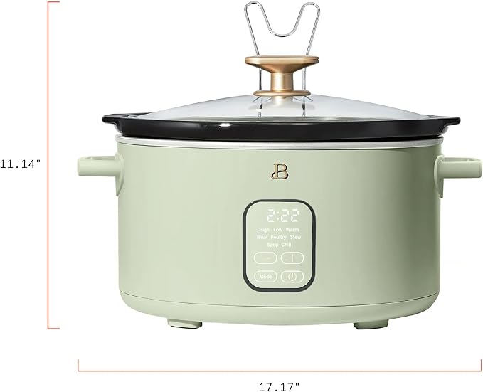 Beautiful 6 Qt Programmable Slow Cooker with Touch Control, Digital Timer and Keep Warm Function – Large Electric pot Capacity Kitchen Appliance by Drew-Barrymore (Sage Green)