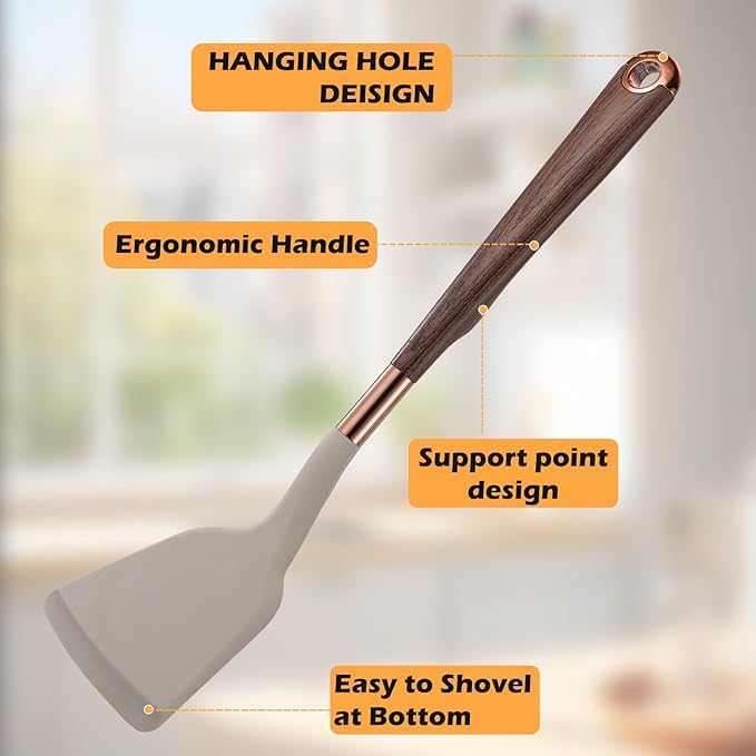 MANJIA Silicone Spatulas Set, Nonstick Silicone Spoon & Turner Spatula Set, Serving Spoon kitchen Spatula for Cooking Fish, Eggs,Flipper, Cooking Utensils Set 2pcs (khaki-solid spoon & spatula)