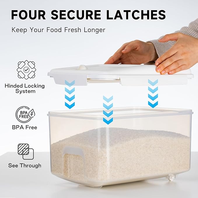 LivLab Mker 10 lbs Cereal Containers Storage - Airtight Flour Storage Container with Lids & 10 lbs Rice Dispenser, BPA Free Pantry Containers for Sugar and Cereal, White