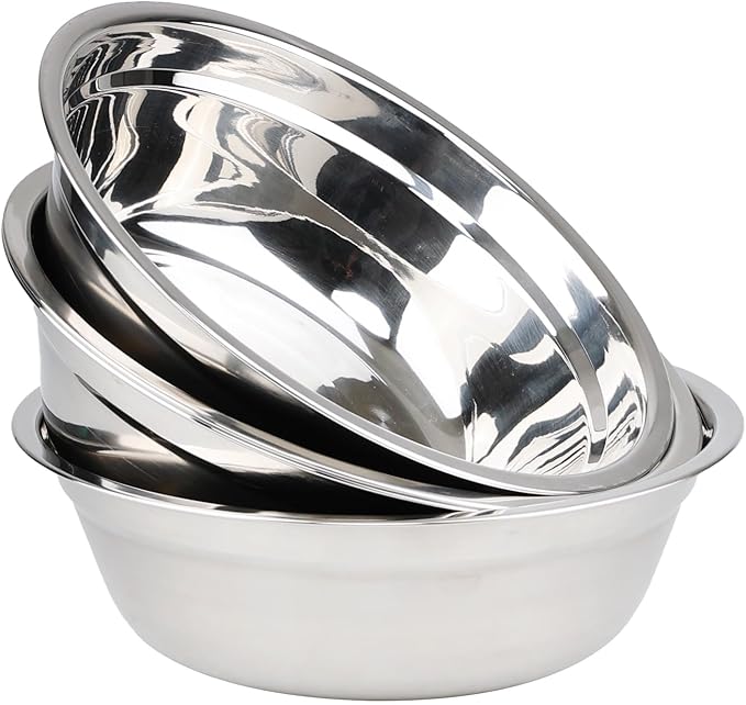 4-Pack Stainless Steel Mixing Bowls, 8.6 Inch Wide Metal Serving Bowls