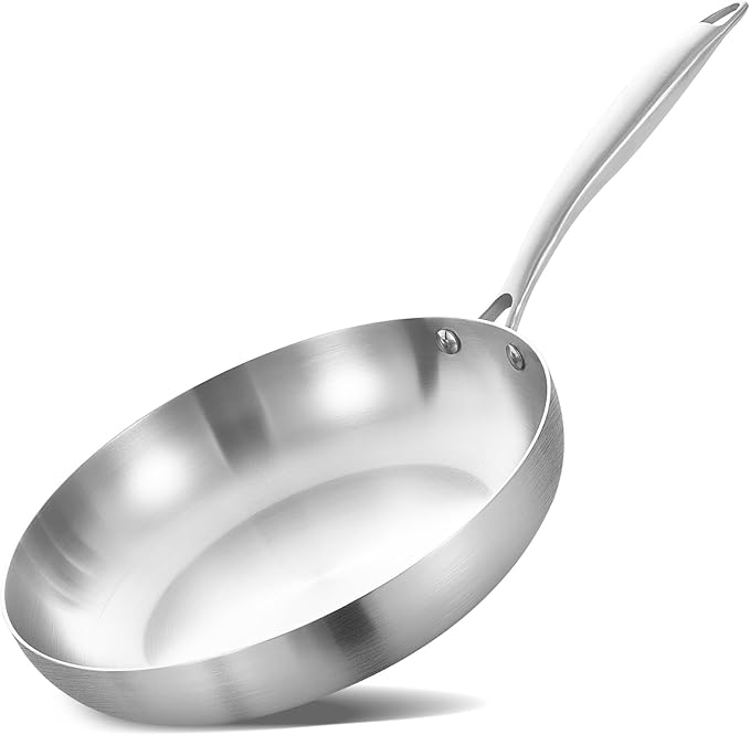LOLYKITCH 10-Inch Tri-ply Dai. 26 CM Stainless Steel Frying Pan,Skillet,Induction Cooking Pan,Dishwasher and Oven Safe,Riveted Handle.