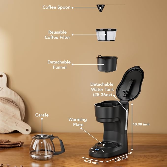 COWSAR Compact Coffee Machine,5 Cup Drip Coffee Maker with Timing Function,2H Auto Power-off, 2H Keep Warm,Pause & Brew, Reusable Filter,and Drip-Free Carafe, Black - 3710H - Commercial Performance