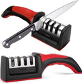 Kitchen Knife Sharpener Tungsten Steel 4 in 1 Professional Kitchen Knife Sharpener Ergonomic, Easy to Use Scissor Sharpening Set with Four-Level Sharpening Slots, Safe and Sharp 2 packs