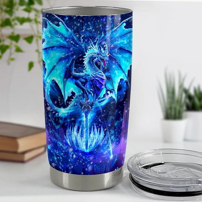 SANDJEST Blue Dragon Tumbler 20oz Stainless Steel Insulated Tumblers Coffee Travel Mug Cup Gift for Men Women Gifts for Birthday Christmas