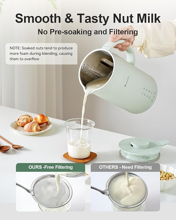 MOKKOM 9 in 1 Nut Milk Maker, 42oz Automatic Almond Milk Machine for Homemade Plant-Based Milk, Oats, Soy, Dairy Free Beverages, Soy Milk Maker with Delay Start/Keep Warm/Self-Cleaning/Boiling, Green
