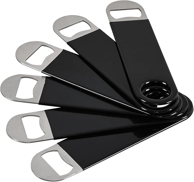 Zopnny 12 Pack 7 Inch Beer Opener with Rubber Coated, Flat Beer Bottle Openers, Stainless Steel Beer Openers(Black)