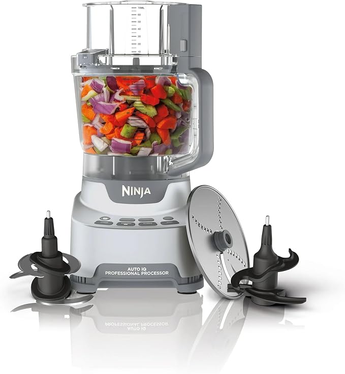 Ninja® Professional XL Food Processor – Powerful 1200-Watt Motor, XL 14-Cup Capacity, Auto-iQ Preset Programs, Precision Blades, Dough Mixer & Slicer, BPA-Free, Dishwasher Safe Parts, Silver/Black