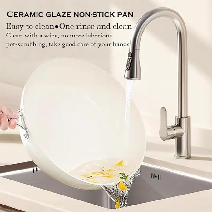 Nonstick Frying Pan Skillet with Lid,12'' Large Deep Frying Pan,6Qt Nonstick Ceramic Saute Pan, Non Toxic, PTFE & PFOA Free - Oven Safe & Compatible with All Stovetops (Gas & Induction) (Off white)