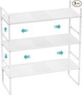 Cabinet Organizer Shelves,3 Pack of Expandable Spice Racks,Space Saving Storage Shelves for Kitchen,Pantry,Bathroom, Bedroom, Under Sink,Office,Table Surfaces & Counter,White Modern Style