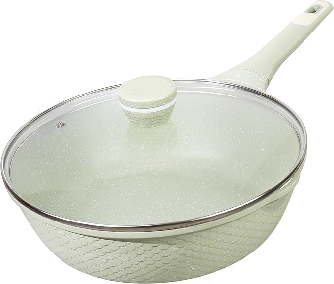 12 Inch Nonstick Saute Pan with Lid - 5.5Qt Large Deep Frying Skillet, PFOA/PFAS Free & Dishwasher Safe, All Stovetop Compatible Including Induction