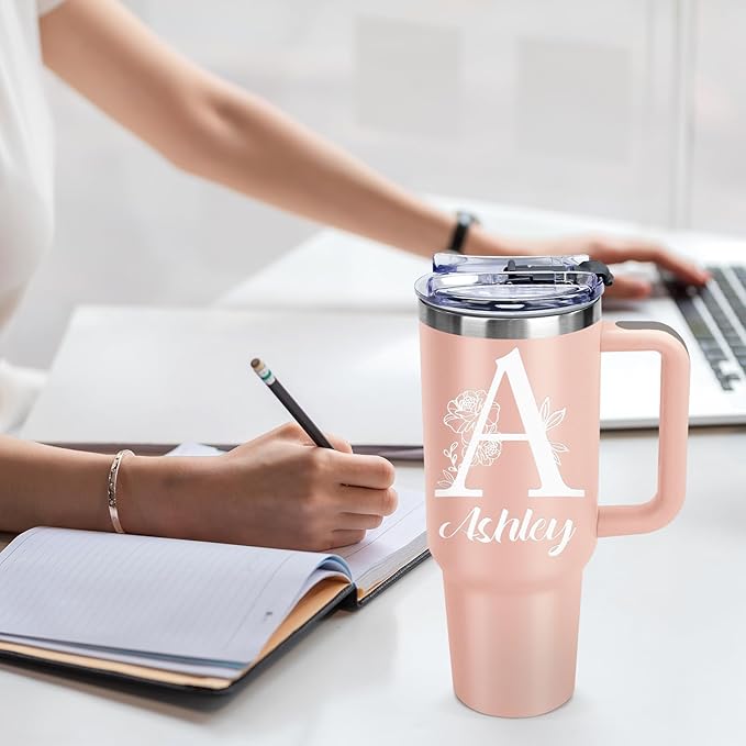 Personalized Tumblers with Engraved Name - Made in USA, Personalized Birthday Gifts for Men Women, Custom 40oz Stainless Steel Coffee Tumbler with Lids and Straws, Custom Travel Cup (40oz Tumbler)